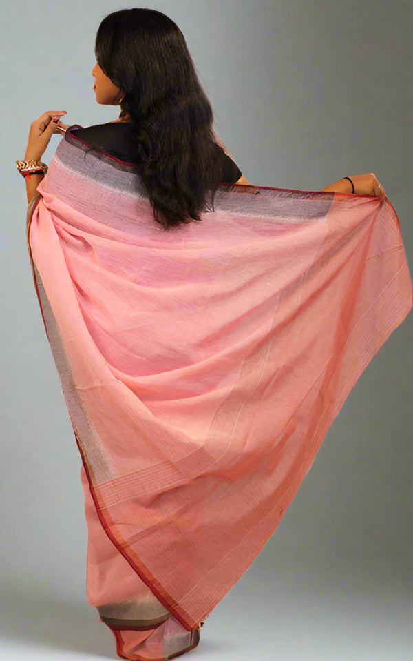 KHANDUA JHARANA Pink Saree with Grey Border – Pure Handloom Silk Saree | Traditional Odisha Weave | Elegant & Lightweight