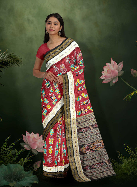 Oditribe Multi-Color Khandua Silk Saree – Handwoven Traditional Elegance with Vibrant Hues