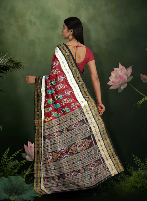Oditribe Multi-Color Khandua Silk Saree – Handwoven Traditional Elegance with Vibrant Hues