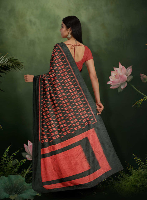 Red & Black Contemporary Bandha Design Khandua Silk Saree – Handwoven Traditional Odisha Saree for Women