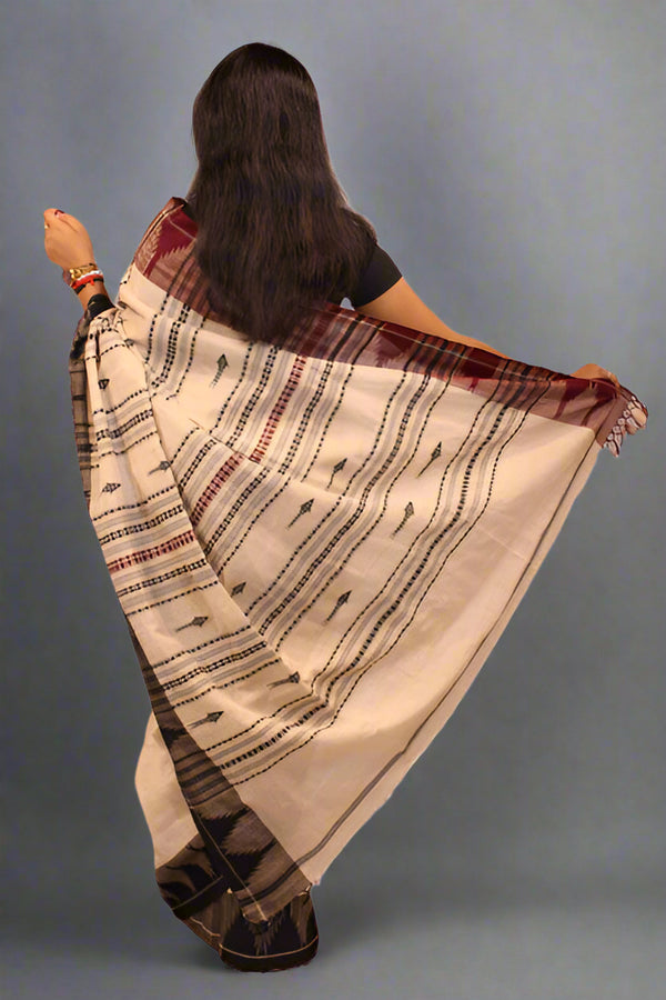 Black & Offwhite Kite Motif Ganga Jamuna Kotpad Tussar Silk Saree | Handwoven | Natural Dyed | Ethnic Traditional Wear