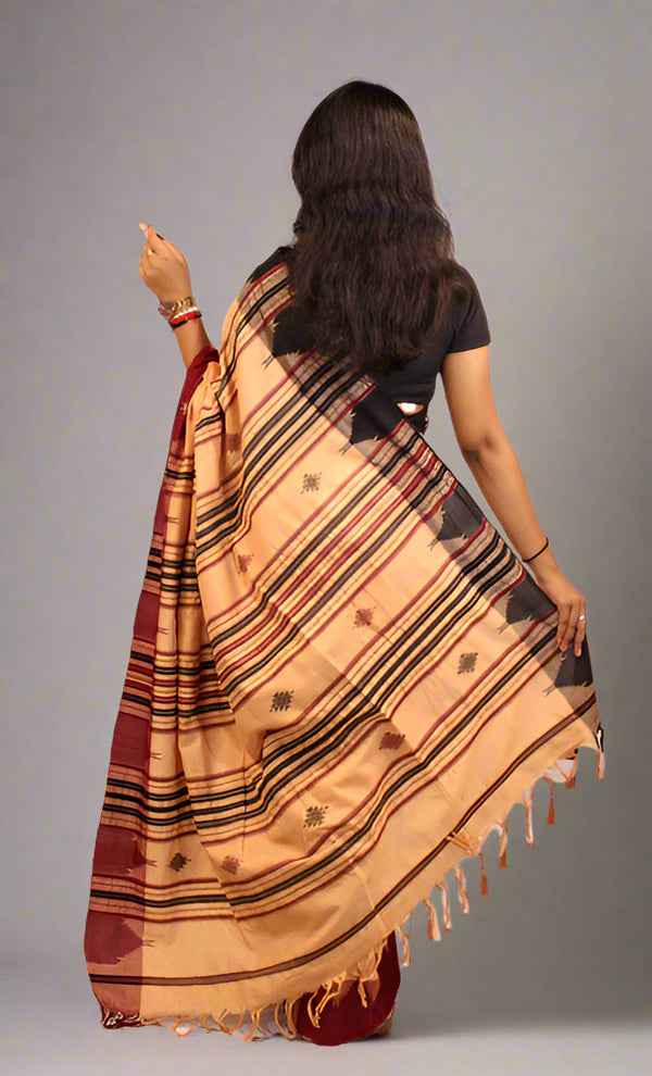 Titli Anchal White Cotton Saree with Ganga Jamuna Border – Traditional Handloom Saree for Women