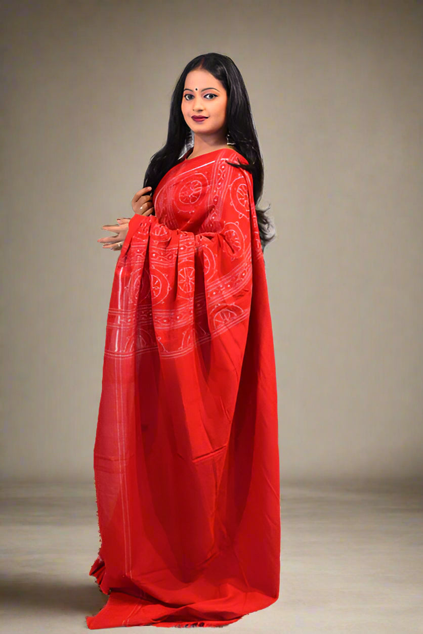 Sambalpuri Blue Body Saree – Bandha Design with Red Bandha Border and Pallu
