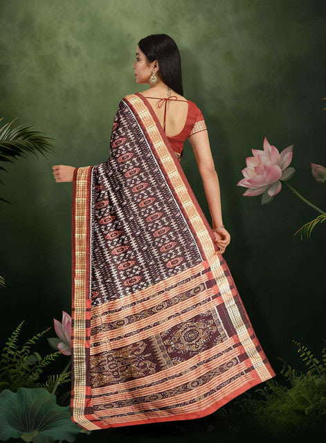 Sambalpuri Coffee Color Saree – Body Bandha with Bandha Pallu Ikkat Weaving